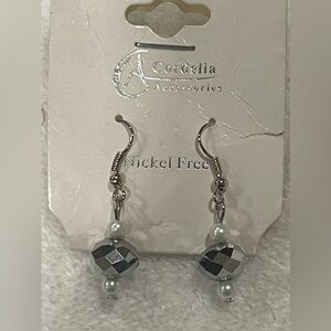 Acordelia silver toned pearl crystal dangle earrings​​​​​​